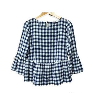 Le Sarte Pettegole Size 40 Small Check Flutter Sleeve Blouse